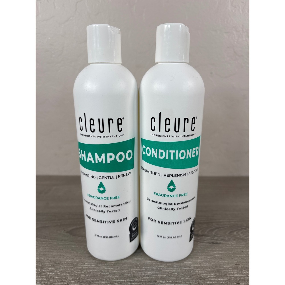 Cleure Fragrance Free Shampoo and Conditioner Set for Sensitive Skin 12oz Duo
